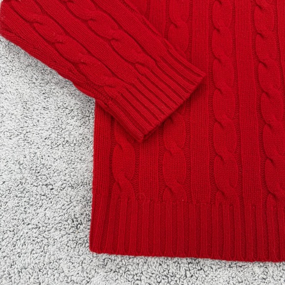 Lauren Ralph Lauren Sweater Womens Large Red Lambswool RL Crest Cable Knit VTG - Picture 6 of 14